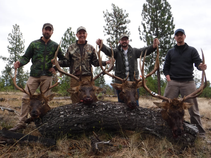 Family of four with bull elk all in one day